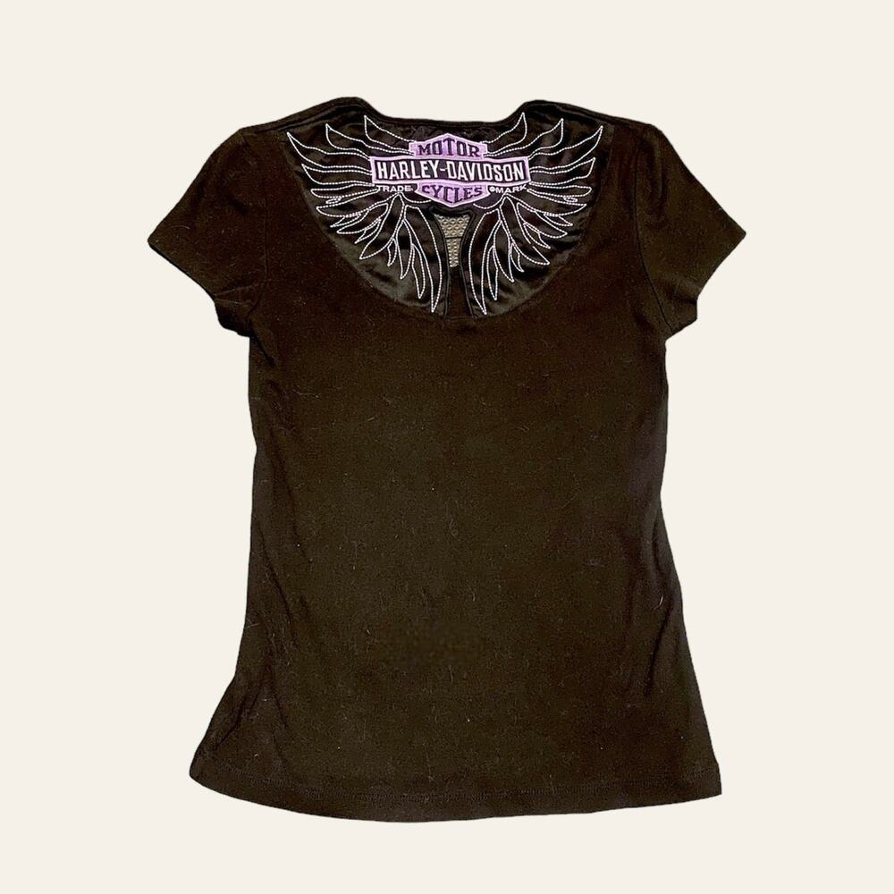 Harley Davidson Black and Purple Angel Wings Vintage Plainfield Indiana T-shirt